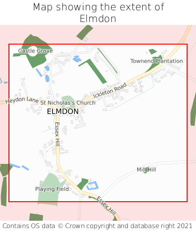 Map showing extent of Elmdon as bounding box