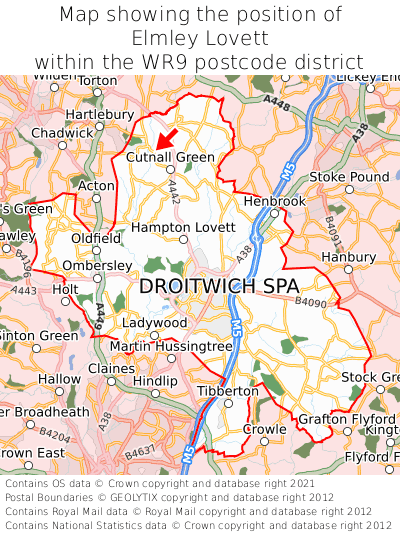 Map showing location of Elmley Lovett within WR9