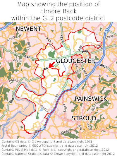 Map showing location of Elmore Back within GL2
