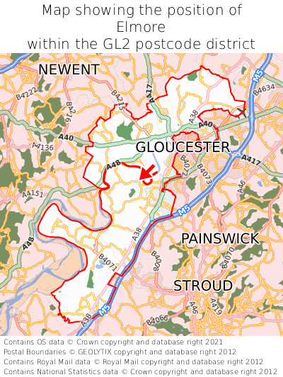 Map showing location of Elmore within GL2