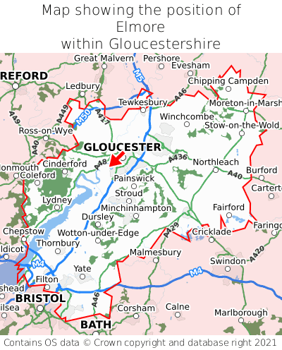 Map showing location of Elmore within Gloucestershire