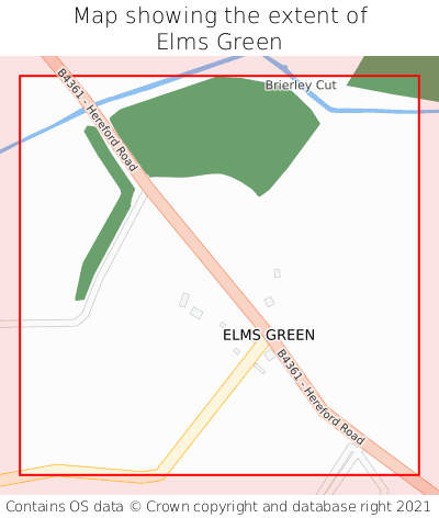 Map showing extent of Elms Green as bounding box