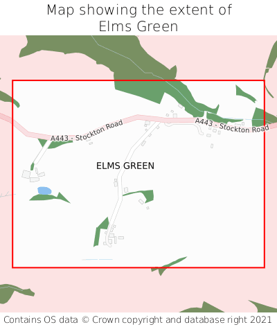 Map showing extent of Elms Green as bounding box