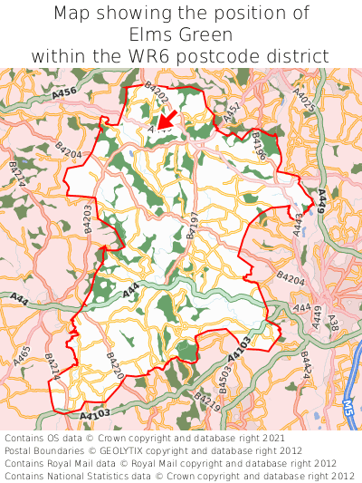 Map showing location of Elms Green within WR6