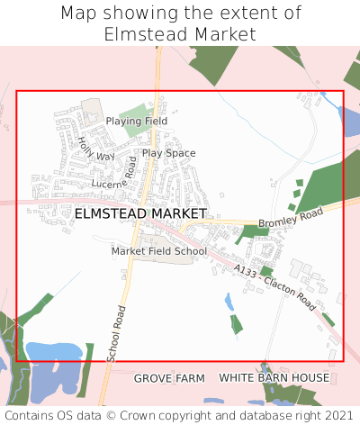 Map showing extent of Elmstead Market as bounding box