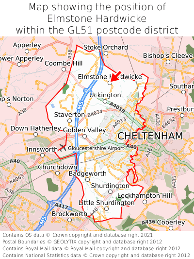 Map showing location of Elmstone Hardwicke within GL51