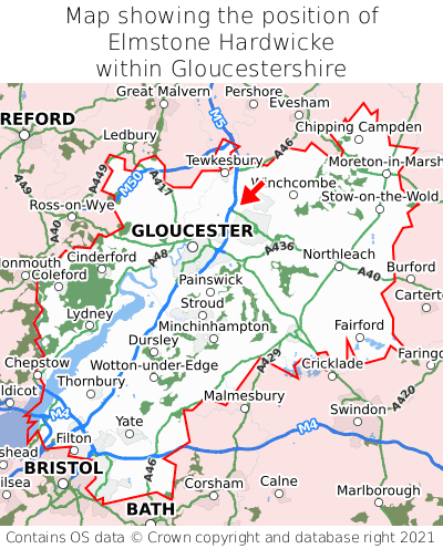 Map showing location of Elmstone Hardwicke within Gloucestershire
