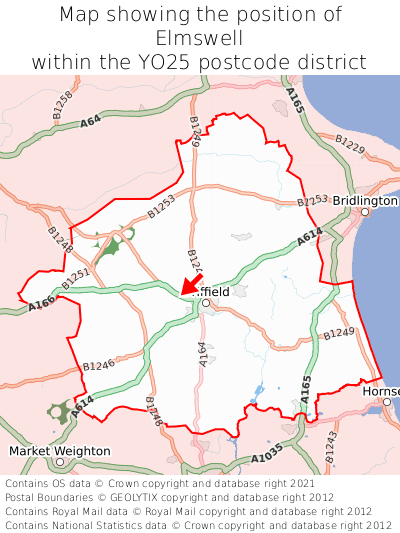 Map showing location of Elmswell within YO25