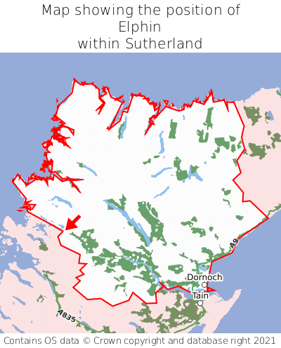 Map showing location of Elphin within Sutherland
