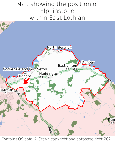 Map showing location of Elphinstone within East Lothian