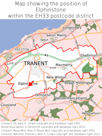 Map showing location of Elphinstone within EH33