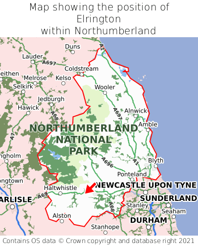 Map showing location of Elrington within Northumberland