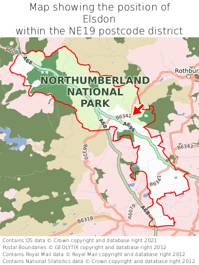 Map showing location of Elsdon within NE19