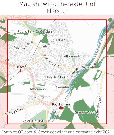Map showing extent of Elsecar as bounding box