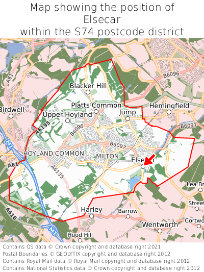 Map showing location of Elsecar within S74