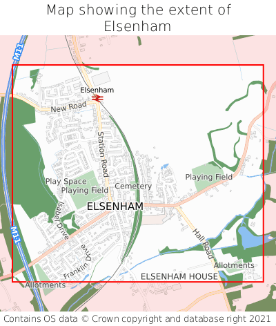 Map showing extent of Elsenham as bounding box