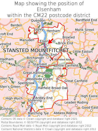 Map showing location of Elsenham within CM22