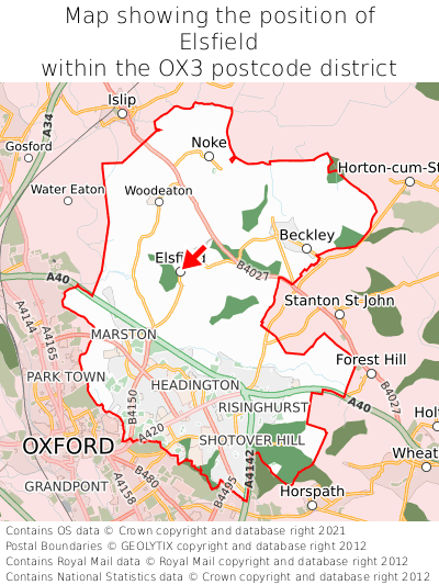 Map showing location of Elsfield within OX3
