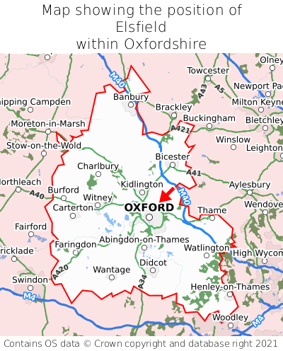 Map showing location of Elsfield within Oxfordshire