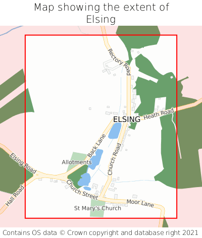Map showing extent of Elsing as bounding box