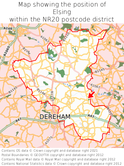 Map showing location of Elsing within NR20