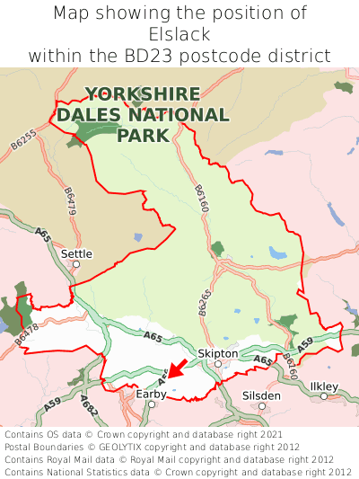 Map showing location of Elslack within BD23