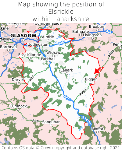 Map showing location of Elsrickle within Lanarkshire