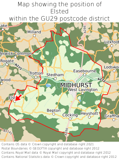 Map showing location of Elsted within GU29