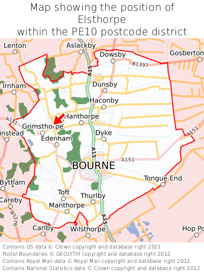Map showing location of Elsthorpe within PE10