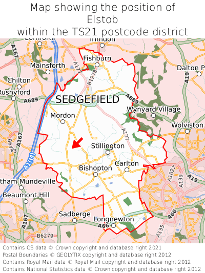 Map showing location of Elstob within TS21