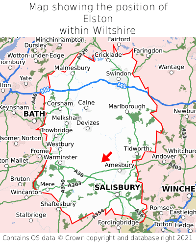 Map showing location of Elston within Wiltshire