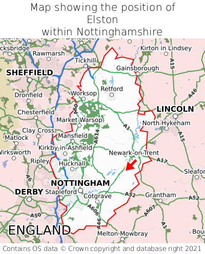 Map showing location of Elston within Nottinghamshire