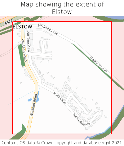 Map showing extent of Elstow as bounding box