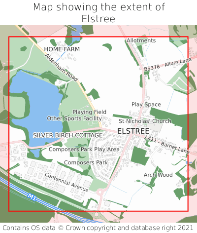 Map showing extent of Elstree as bounding box