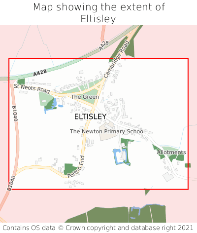 Map showing extent of Eltisley as bounding box