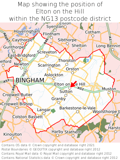 Map showing location of Elton on the Hill within NG13