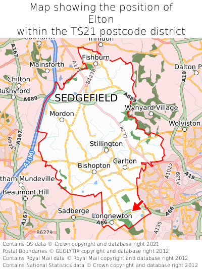 Map showing location of Elton within TS21