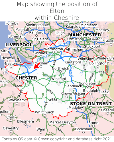 Map showing location of Elton within Cheshire