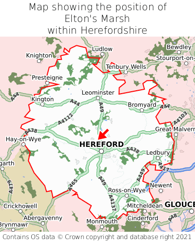 Map showing location of Elton's Marsh within Herefordshire
