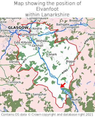 Map showing location of Elvanfoot within Lanarkshire