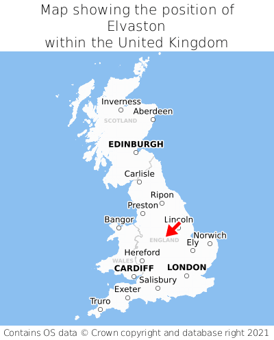 Map showing location of Elvaston within the UK