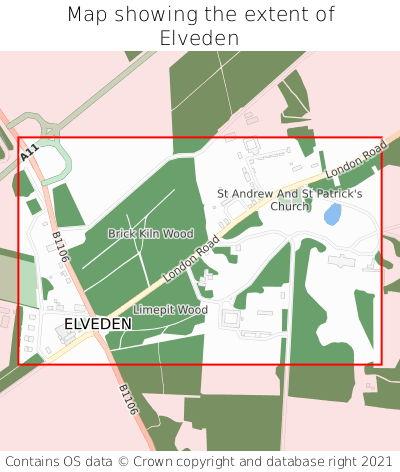 Map showing extent of Elveden as bounding box
