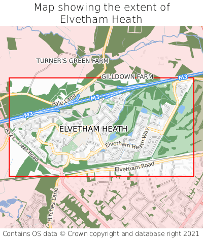 Map showing extent of Elvetham Heath as bounding box