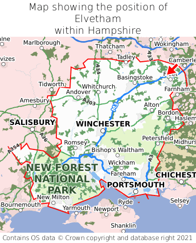 Map showing location of Elvetham within Hampshire