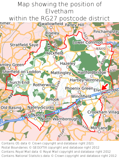 Map showing location of Elvetham within RG27