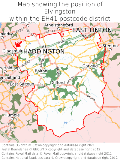 Map showing location of Elvingston within EH41