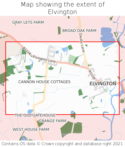 Map showing extent of Elvington as bounding box