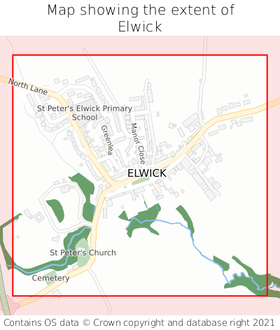 Map showing extent of Elwick as bounding box