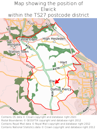 Map showing location of Elwick within TS27