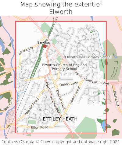Map showing extent of Elworth as bounding box